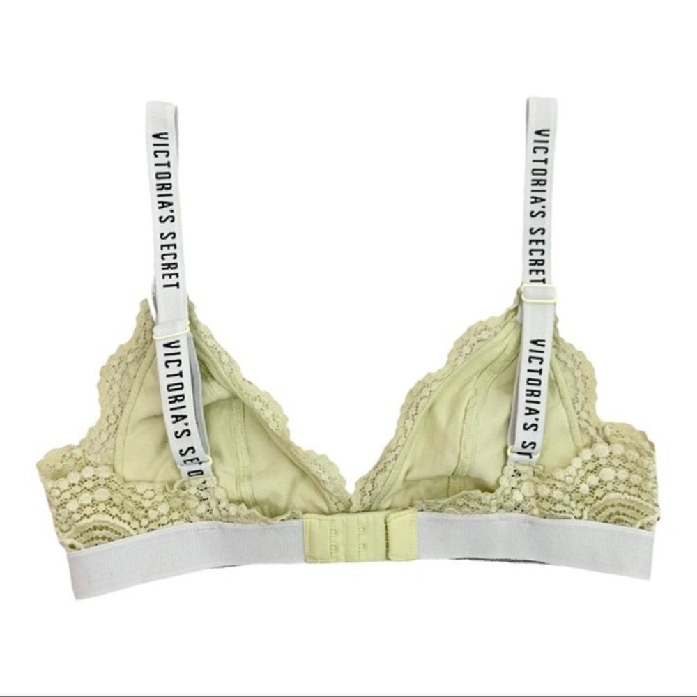 Victoria’s Secret Lace Triangle Logo Bralette Yellow White Size Small - Picture 2 of 5